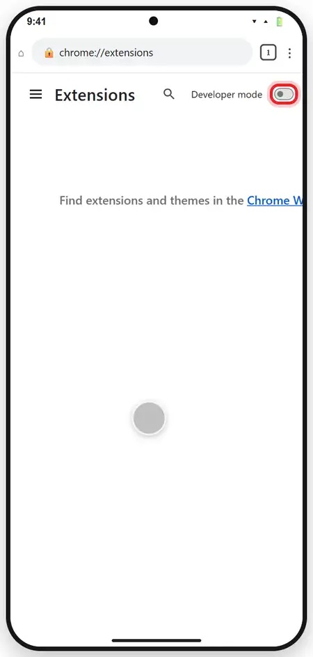 Tap the Developer mode switch: new buttons appear, including + (from .zip/.crx/.user.js)