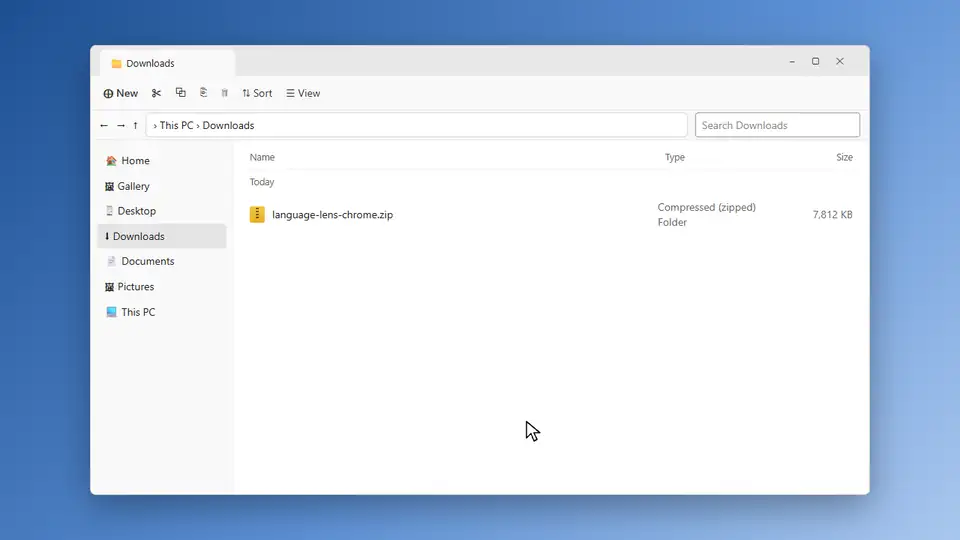 In File Explorer: right-click the zip, choose Extract All, press Extract, and a new folder appears